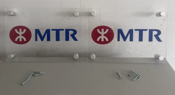 2 no A5 MTR signs with screws 5mm clear acrylic signs x2